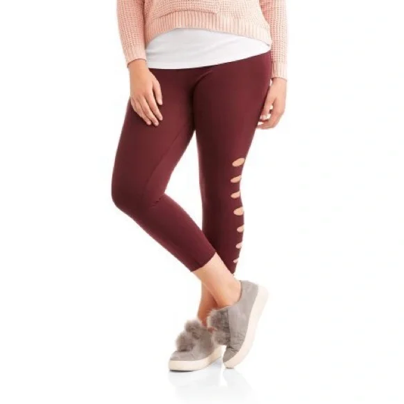 Plus Size eye candy Maroon Side Slit Leggings